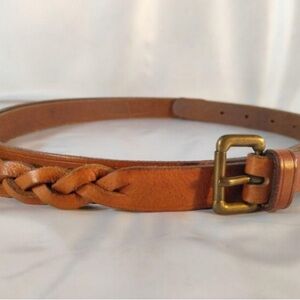 Braided Tan Leather Belt with Brass Buckle